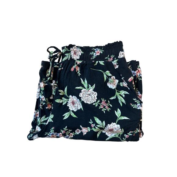Joe B Floral Wide Leg Pants | Black Boho Lounge Crop | Size Large - Picture 6 of 8